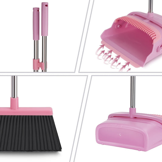 WEIYOOBY Local Broom And Dustpan Set, Outdoor Broom Dustpan Combination Set, Household And Commercial Cleaning Supplies Long Handled Corner Broom, Very Suitable For Courtyard, Garage, Living Room Floor - (six Colors To Choose From)