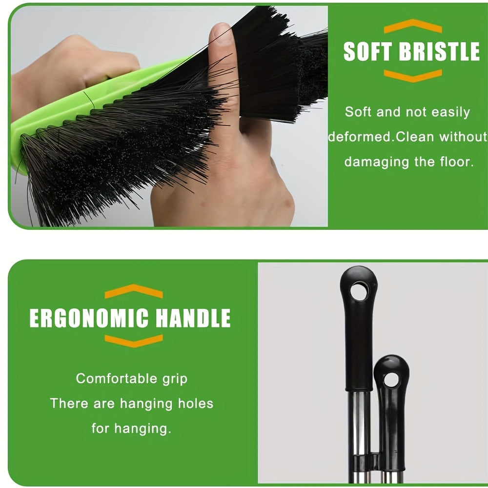 Soft Broom Soft Bristles Broom And Dustpan Set | Household Indoor Angle Broom with Standing Dust Pan, Combo Set for Room Kitchen Lobby Office, Grey