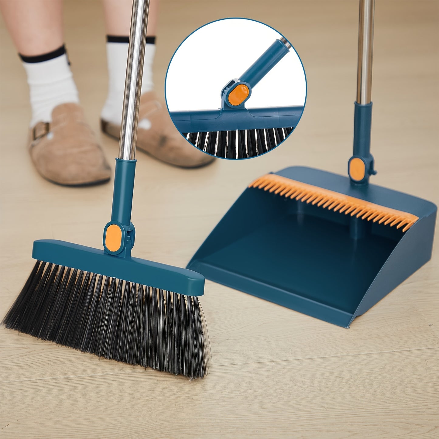 8pcs Blue Broom and Dustpan Set with 47\