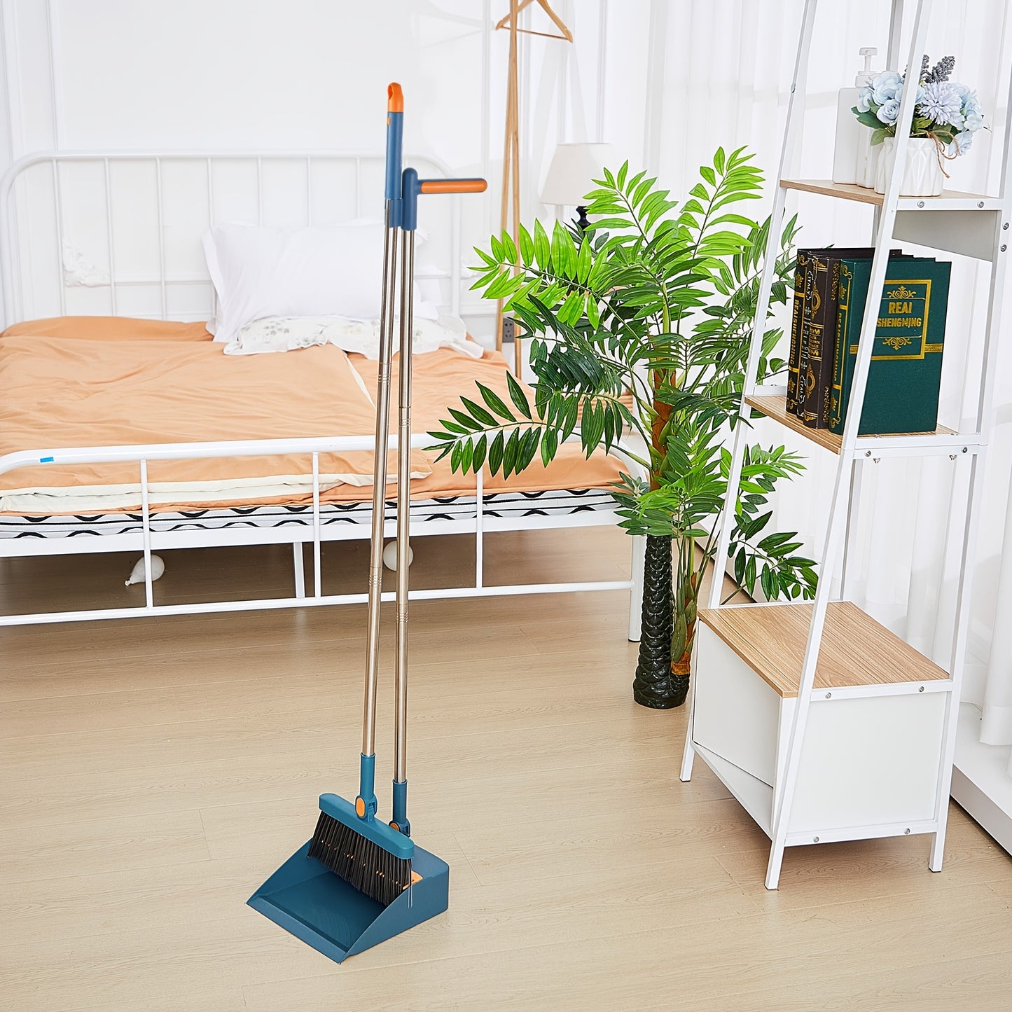 8pcs Blue Broom and Dustpan Set with 47\
