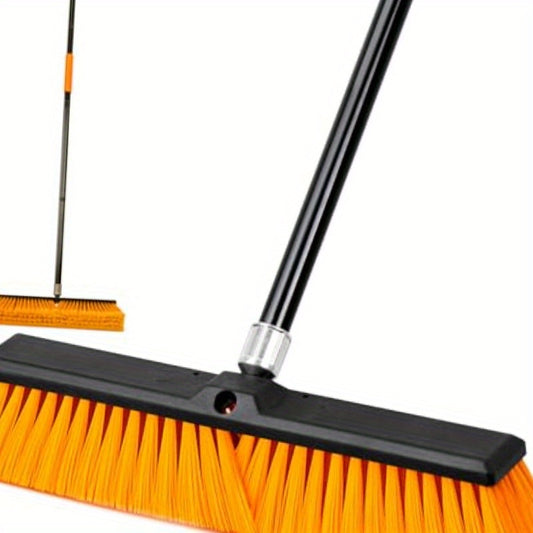 18" Heavy Duty Industrial Push Broom with 59.4" Extendable Steel Handle & 6-Row Stiff Orange Bristles - Durable Plastic Head for Concrete, Wood, Stone, Tile Floors - Indoor/Outdoor Commercial