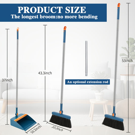 8pcs Blue Broom and Dustpan Set with 47\