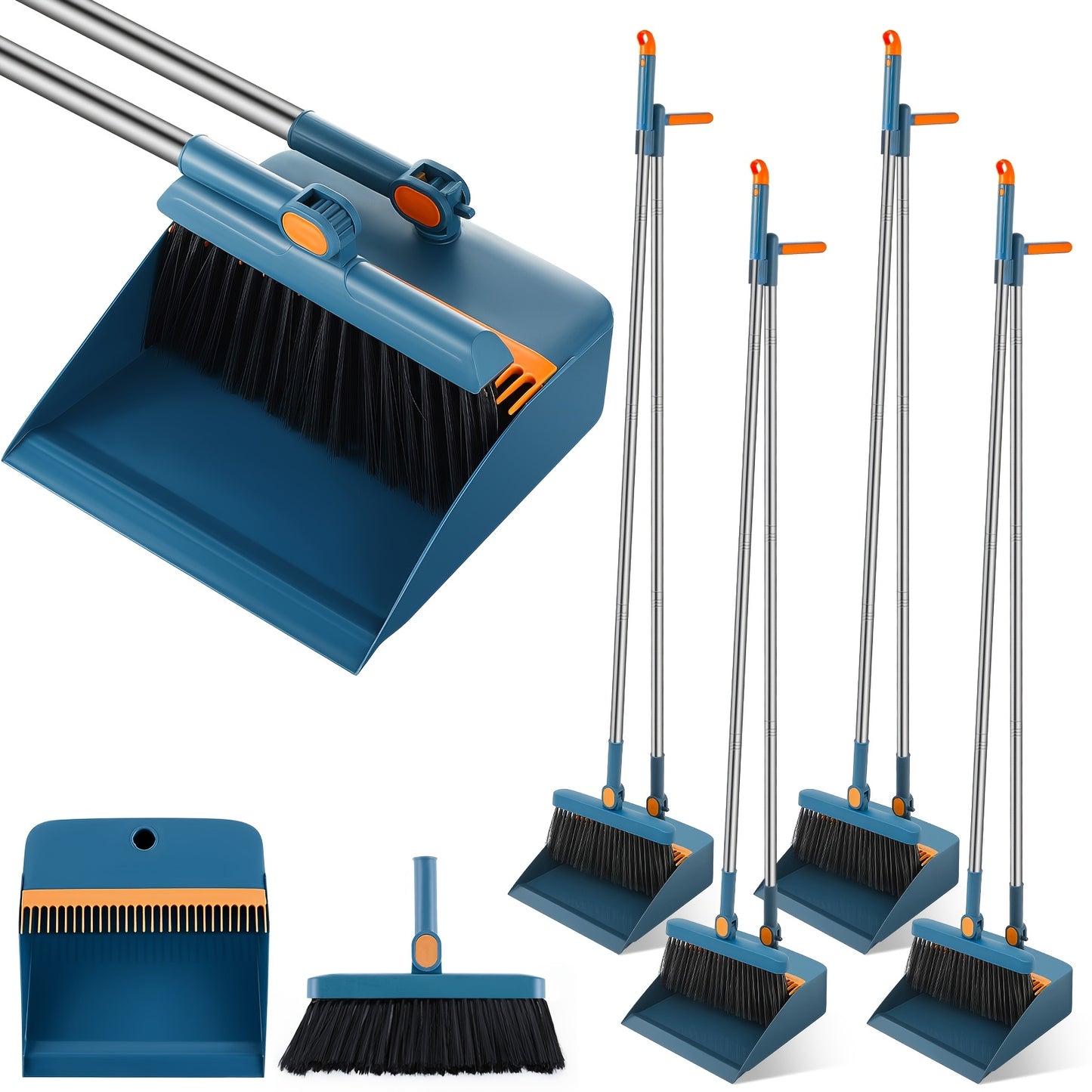 8pcs Blue Broom and Dustpan Set with 47\